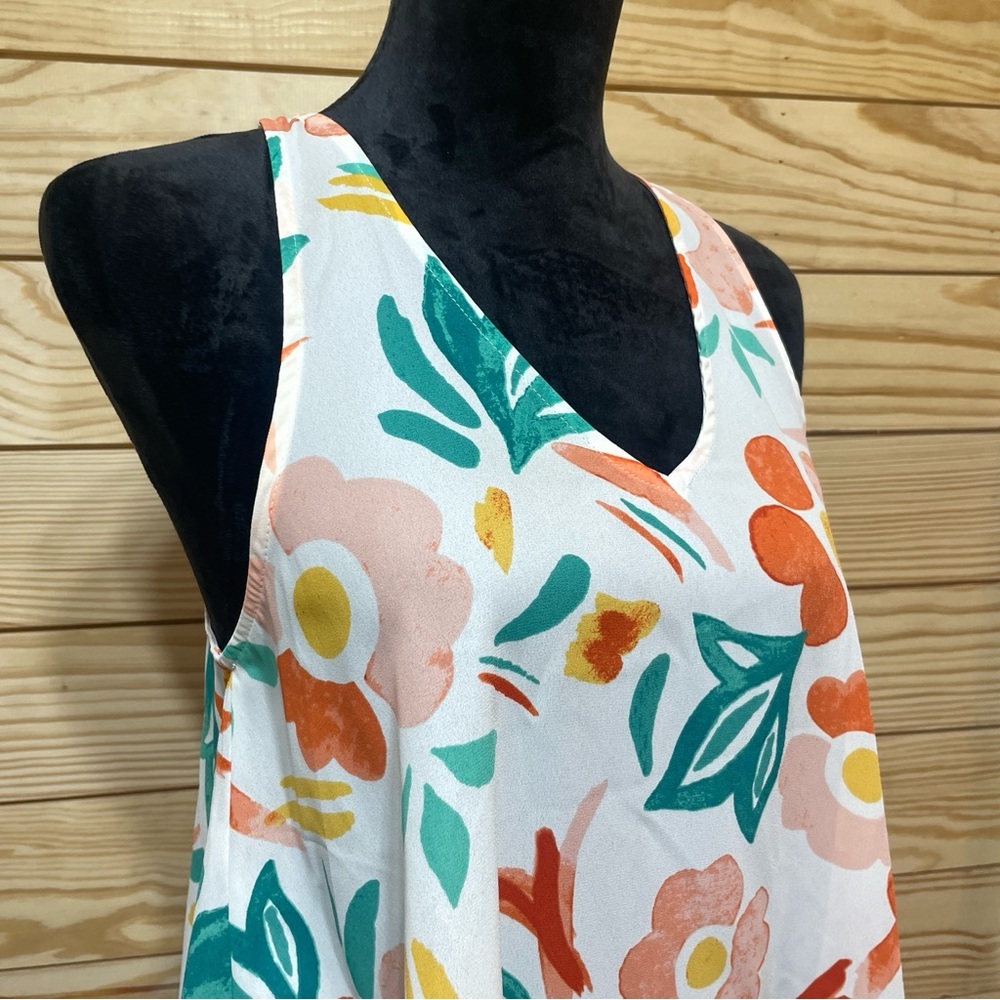 EUC Everly Womens Racerback Floral Dress Tank Size Small Peach Green on White - Picture 2 of 9